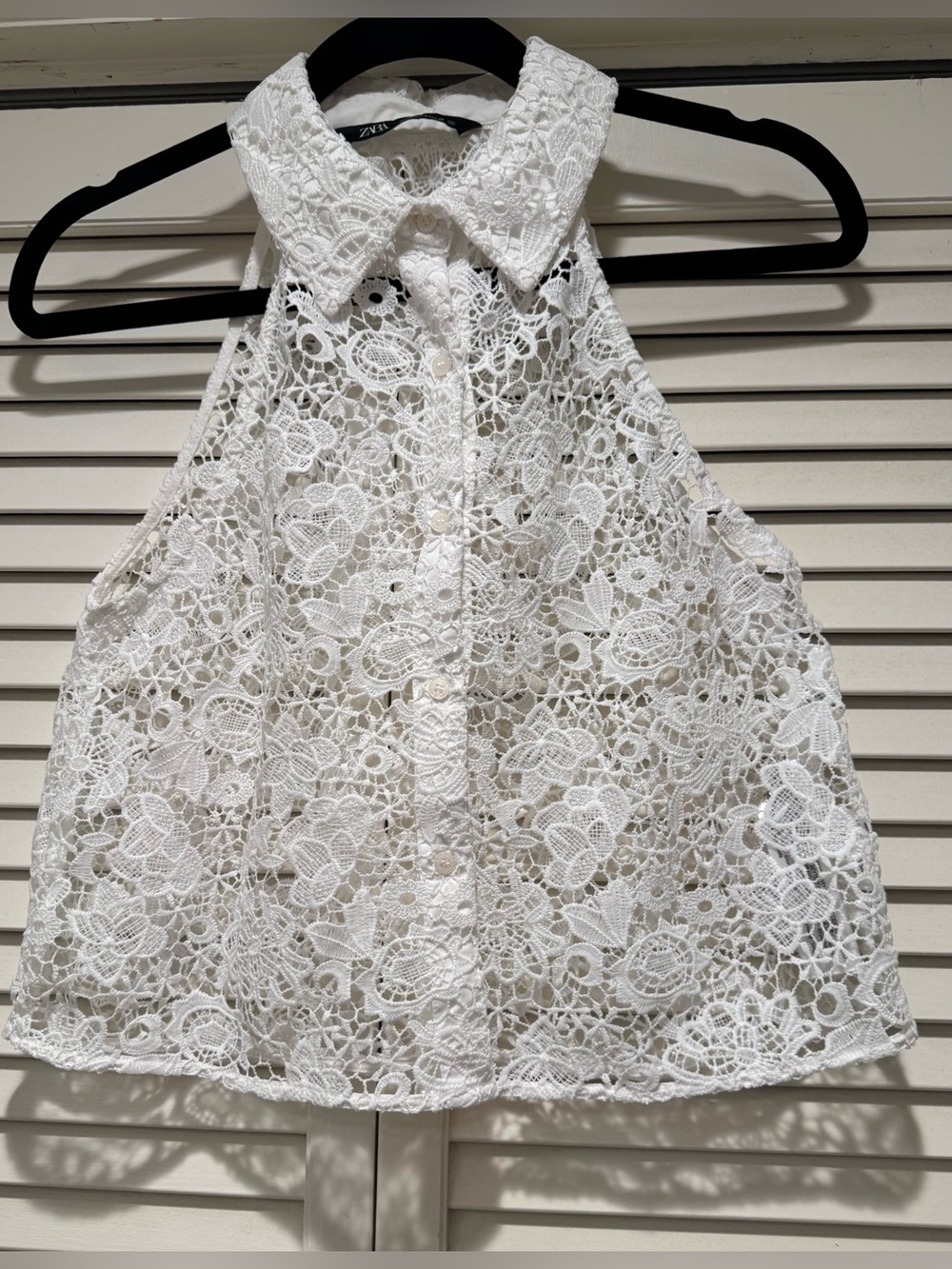 Zara Collared Crochet Top—Sz. M, Button Down, Halter Cut, Waist Length